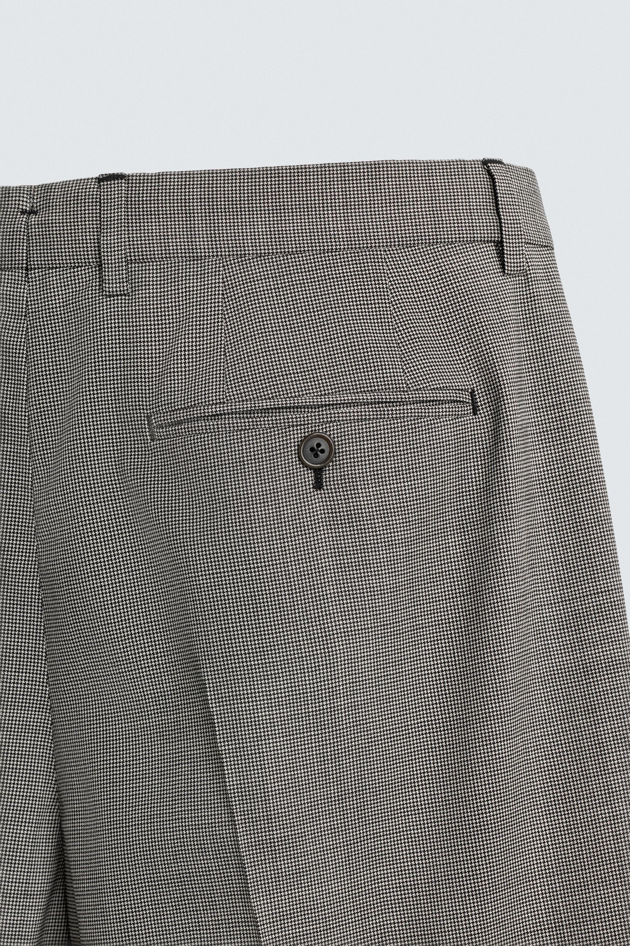 PLAID WOOL BLEND SUIT PANTS
